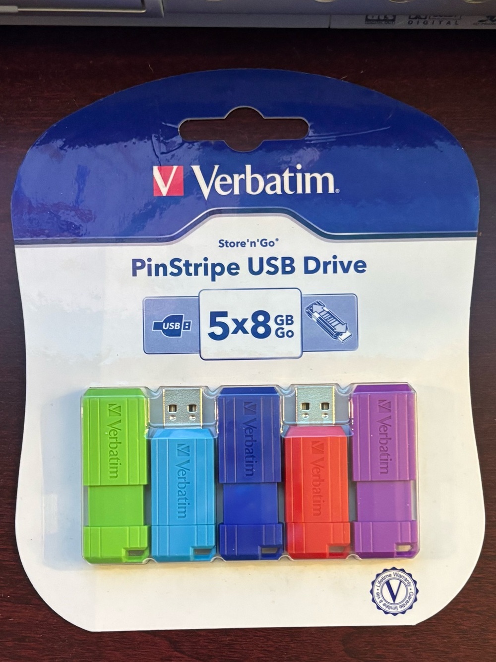 Verbatim PinStripe 8GB USB Drives | Multicolor | 5PK